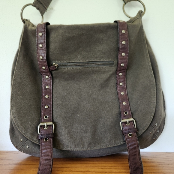 Bomber Babe Brown Canvas Messenger Bag - Picture 1 of 9